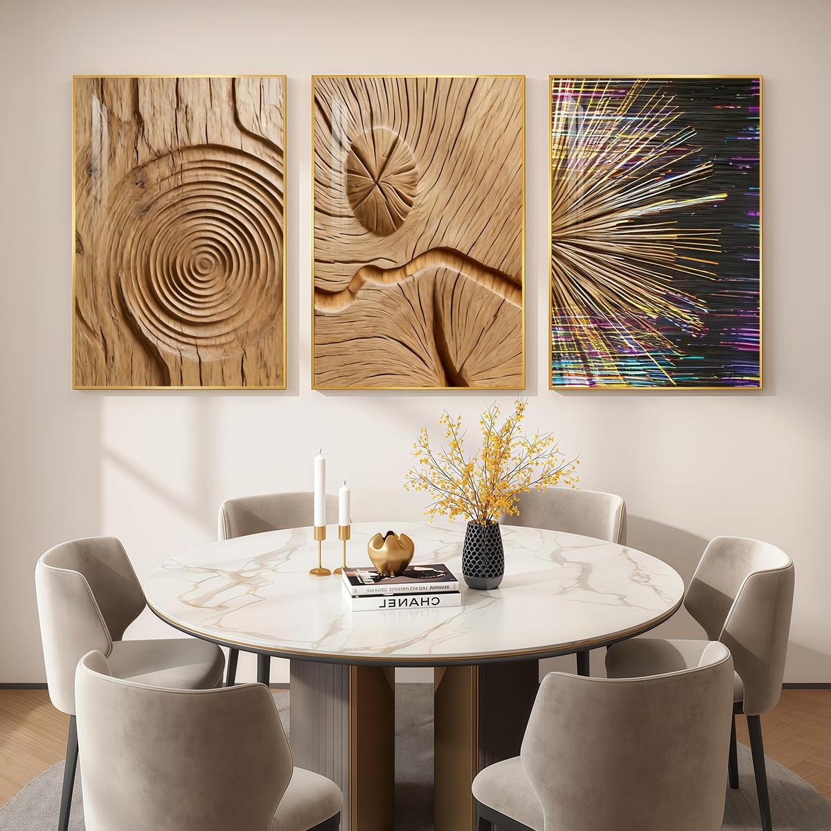 3 Counts Aluminum Alloy Framed Painting, Abstract Wood Texture And Light Burst Art, Home Decoration For Living Room, Bedroom, Office, Restaurant, Hallway Wall Decor, Odorless Print Artwork, Luxury Perfect Gift For Friends And Family