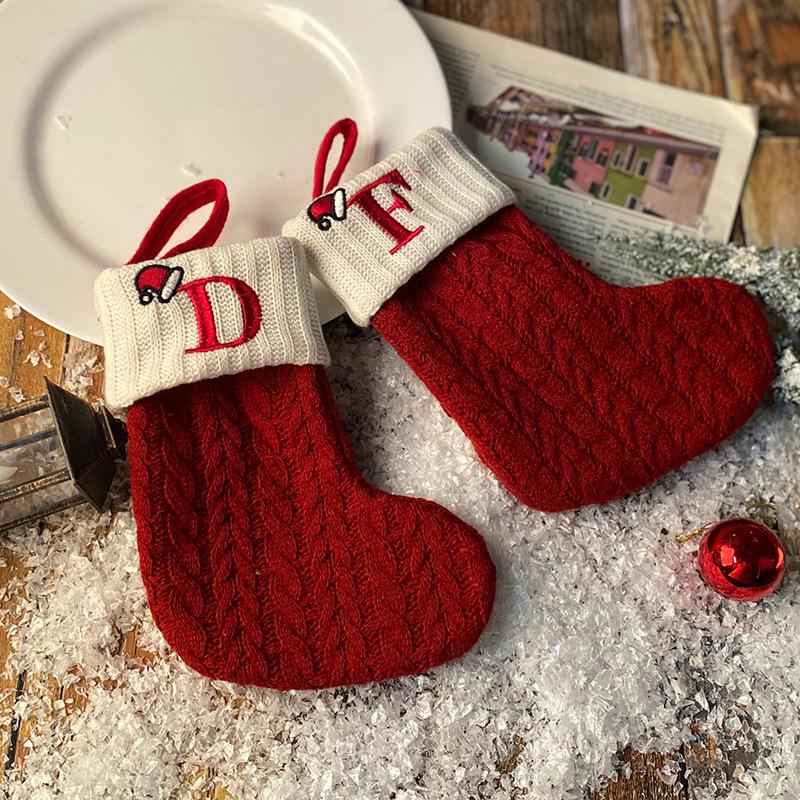 Knit Monogram Christmas Stockings,Christmas Stockings Small Xmas English Letters Hanging Stockings Christmas Socks Double Sided Fireplace Hanging Stockings for Christmas Party Decoration New Year Party Gift Favors Supplies,Personalized Initial Christmas S
