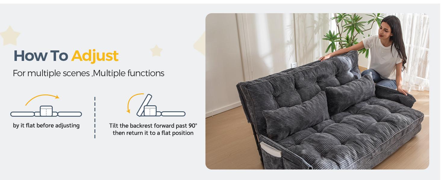 MAXYOYO Adjustable Floor Sofa Couch with 2 Pillows, Multi-Functional Bean Bag Bed, 5-Position Foldable Lazy Sofa Sleeper Bed with Armrest, Versatile Floor Seating for Reading MAXYOYO Adjustable Floor Sofa Couch with 2 Pillows, Multi-Functional Bean Bag Bed, 5-Position Foldable Lazy Sofa Sleeper Bed with Armrest, Versatile Floor Seating for Reading