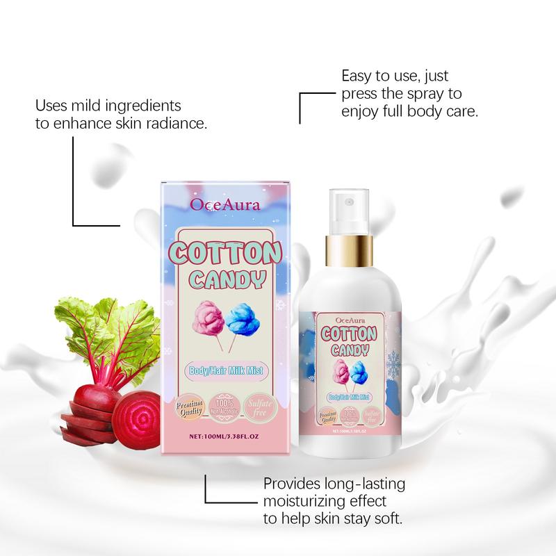 Oceaura Hair and Body Spray Cotton Candy Scent 100ML, Long-Lasting Moisturizing Refreshing, Daily Use Sweet Fragrance, Perfect Gift for Women, Hair Perfume Mist