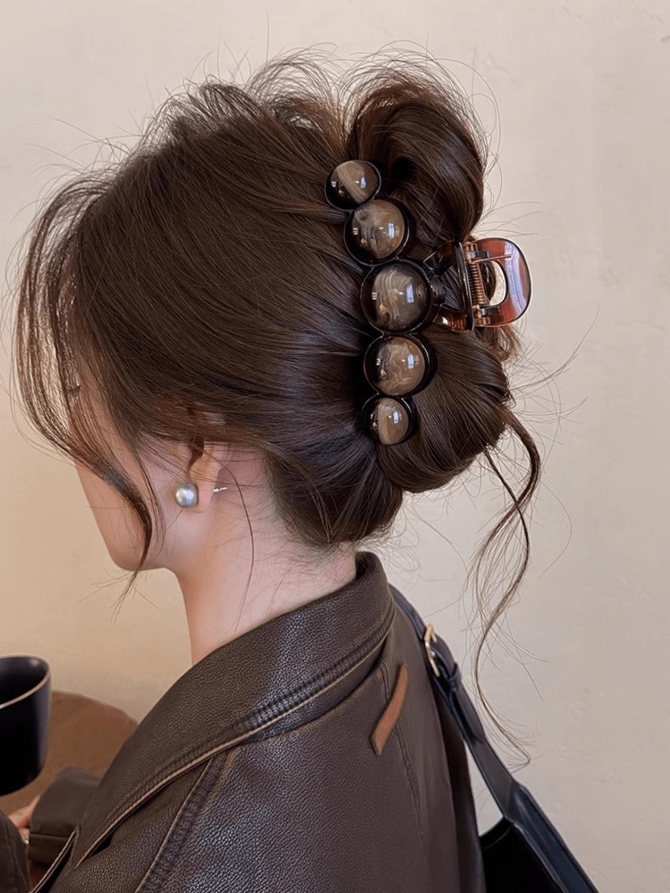 1pc Fashion Pearl Large Simple Elegant Acrylic Hair Claw Hairpin, Suitable For Party, Commute, Outfit Matching, Hair Accessories, Claw Clips