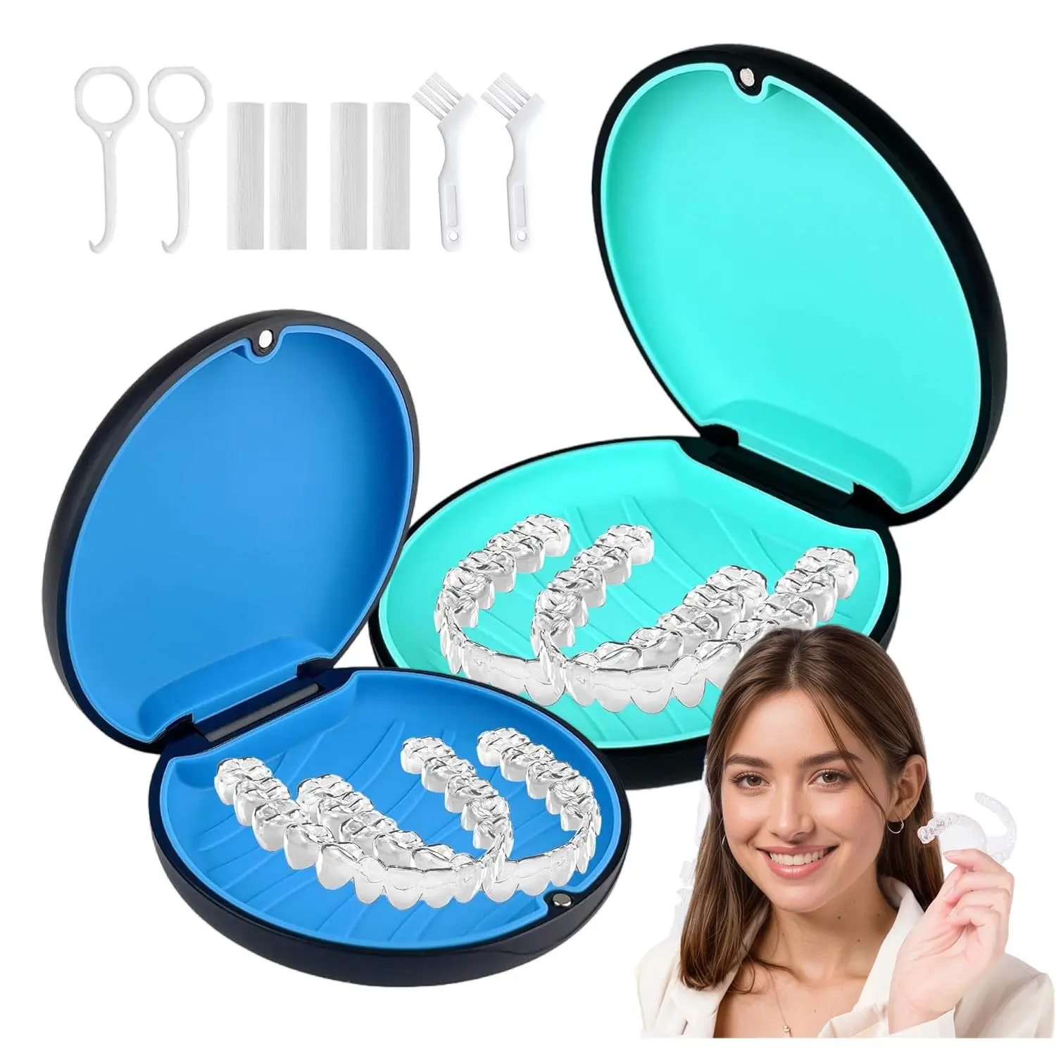 2 Pack Retainer Aligner Case Set with Aligner Chew Pads, Removal Tools and Cleaning Brushes, Magnetic Closure Food‑Grade ABS Invisible Braces Storage Box, Portable Dental Container for Travel Daily Use