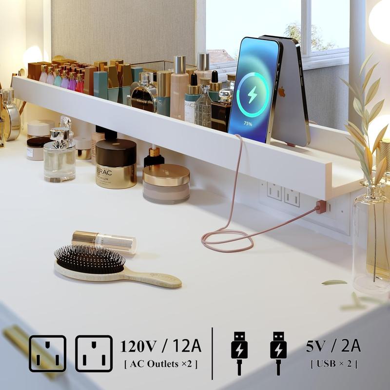 Makeup Vanity Desk with Large Mirror and 13 LED Lights, 39.3in Vanity Table with Power Outlet & 5 Drawers, 3 Lighting Color Adjustable, Vanity Desk for Bedroom and Dressing Room, violet
