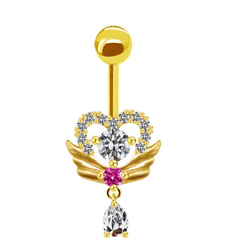 Heart-shaped navel ring, navel stud, navel ornament, water drop pendant, navel ring body piercing jewelry