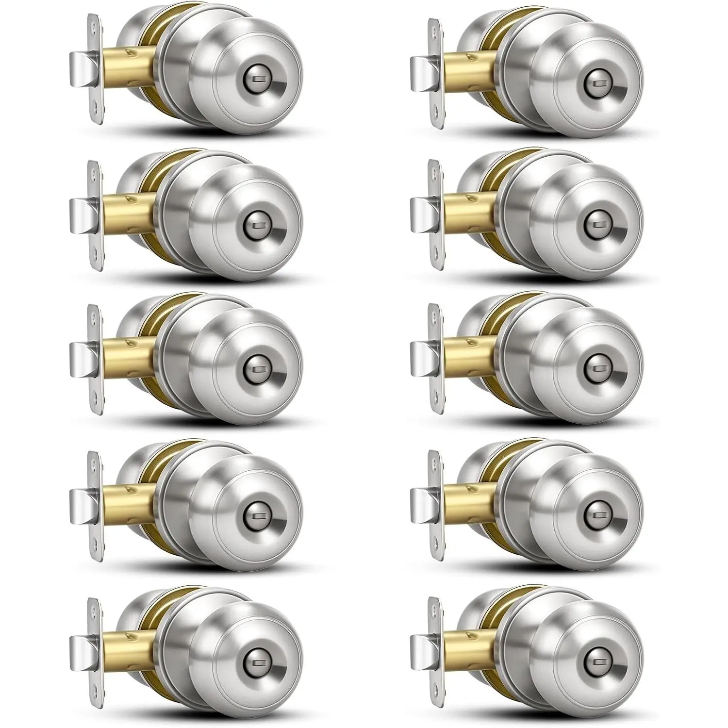 10 Pack Brushed Nickel Door Knobs,Privacy Door Knob with Lock, Interior Doorknobs Silver, Keyless Door Locks Set for Bedrooms Bathrooms, Reversible for Left/Right Door Handle