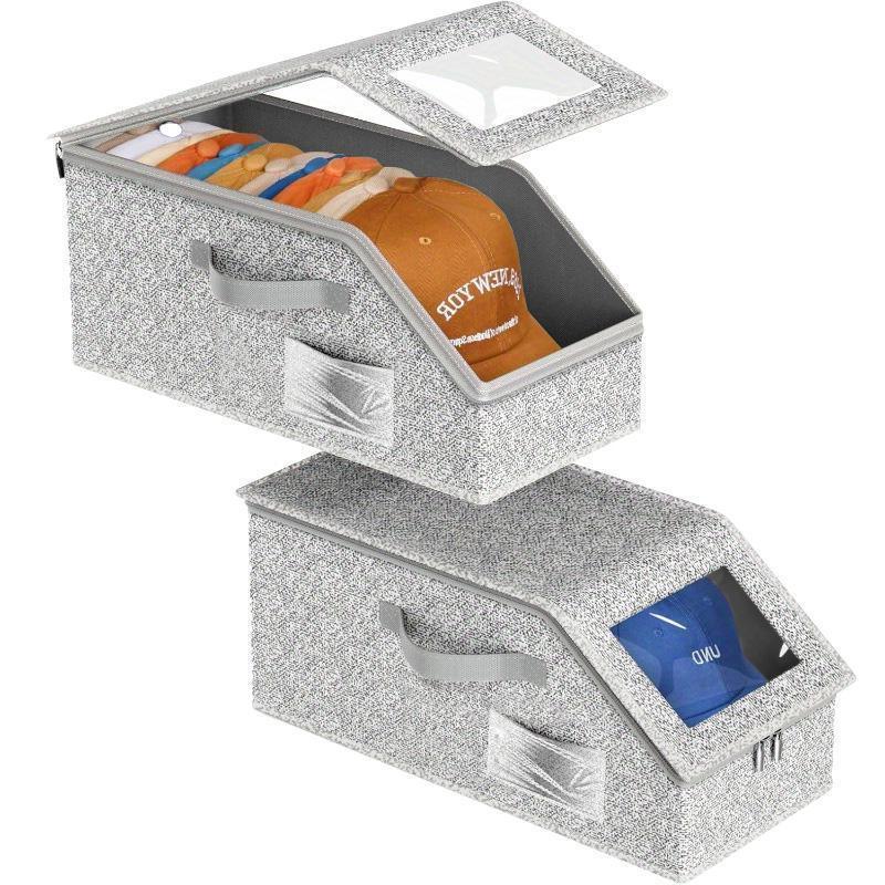 Stackable Hat Storage Boxes for Baseball Caps, Holds Up to 24 Hats, Durable Cardboard Box for Men, Classic Style, Wardrobe Organizer