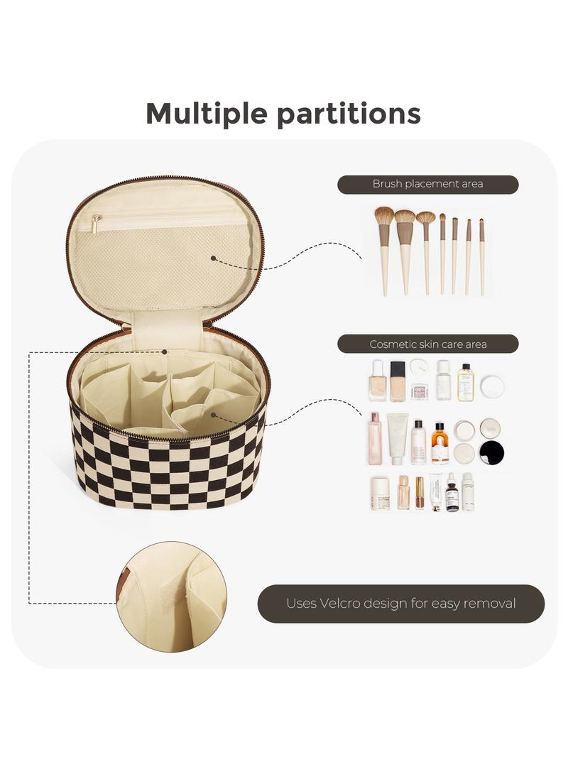 Fashion Checkered Makeup Bag Vanity Case for Women Leather Cosmetic Bag Travel Toiletry Bags Portable Makeup Organizer Case