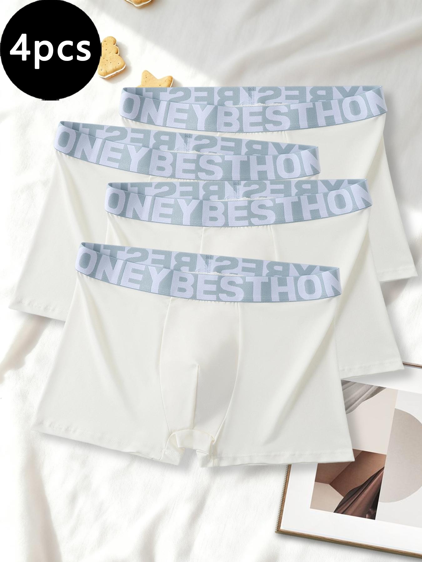 4Pcs Men's Summer Light Color Long Boxer Briefs, Cool Breathable Ice Silk Underwear