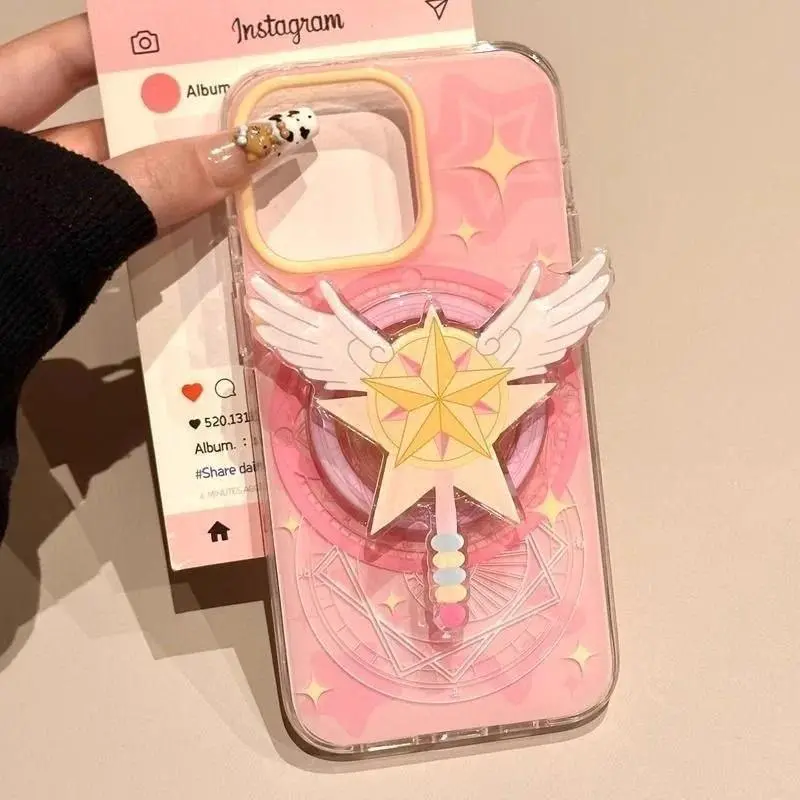 Cardcaptor Sakura Cartoon Anime Cute Girl Heart Magic Wand Magnetic Holder Phone Case 17/16ProMax IPhone151413P XS/XR X Gift