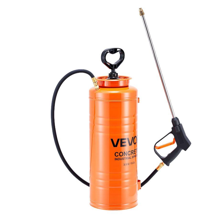 VEVOR Industrial Concrete Sprayer, 3.5 Gallon Stainless Steel Sprayer, Heavy Duty Tri-Poxy Pump Sprayers, 20.5Wand with Ergonomic Gun Handle, 48 120Hose, 2 Brass Nozzles for Construction, Garden
