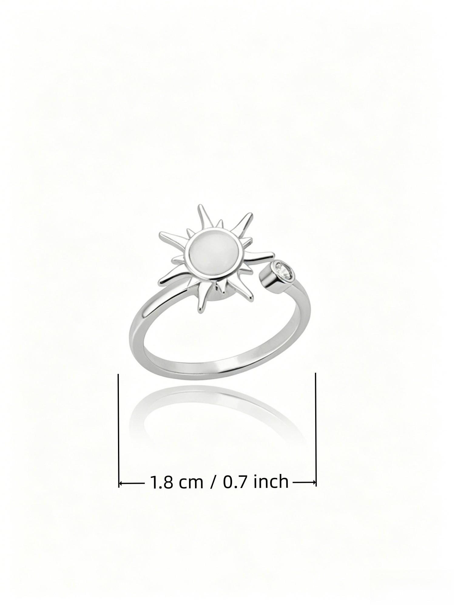 2pcs Spinning Sunburst Stress Relief Adjustable Open Stackable Finger Rings, Gold Plated + Silver Plated Set, Calming Fidget Jewelry Rings for Women, Daily Casual Party Birthday Gift, Viral Aesthetic Trendy Jewelry