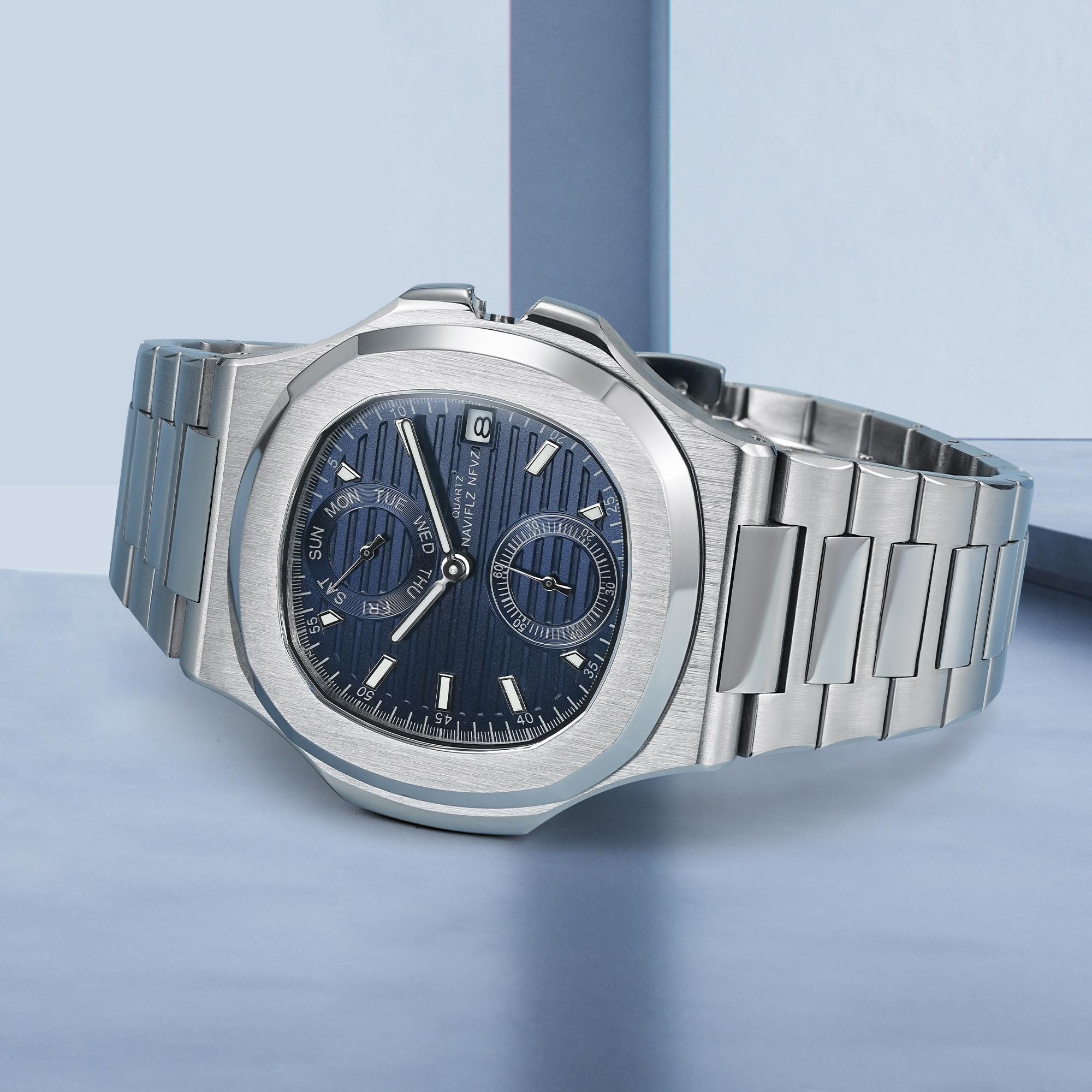 NAVIFLZ NFVZ  Luxury Men Wristwatch Business Waterproof Luminous Date Man Watch Stainless Steel Men's Quartz Watches Relogio Masculino