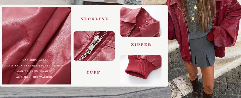 utcoco Women's Faux Leather Jacket Autumn Winter Thickened Fashion Motorcycle Oversized Zipper Coat Long Sleeve Outerwear Casual Windproof Waterproof