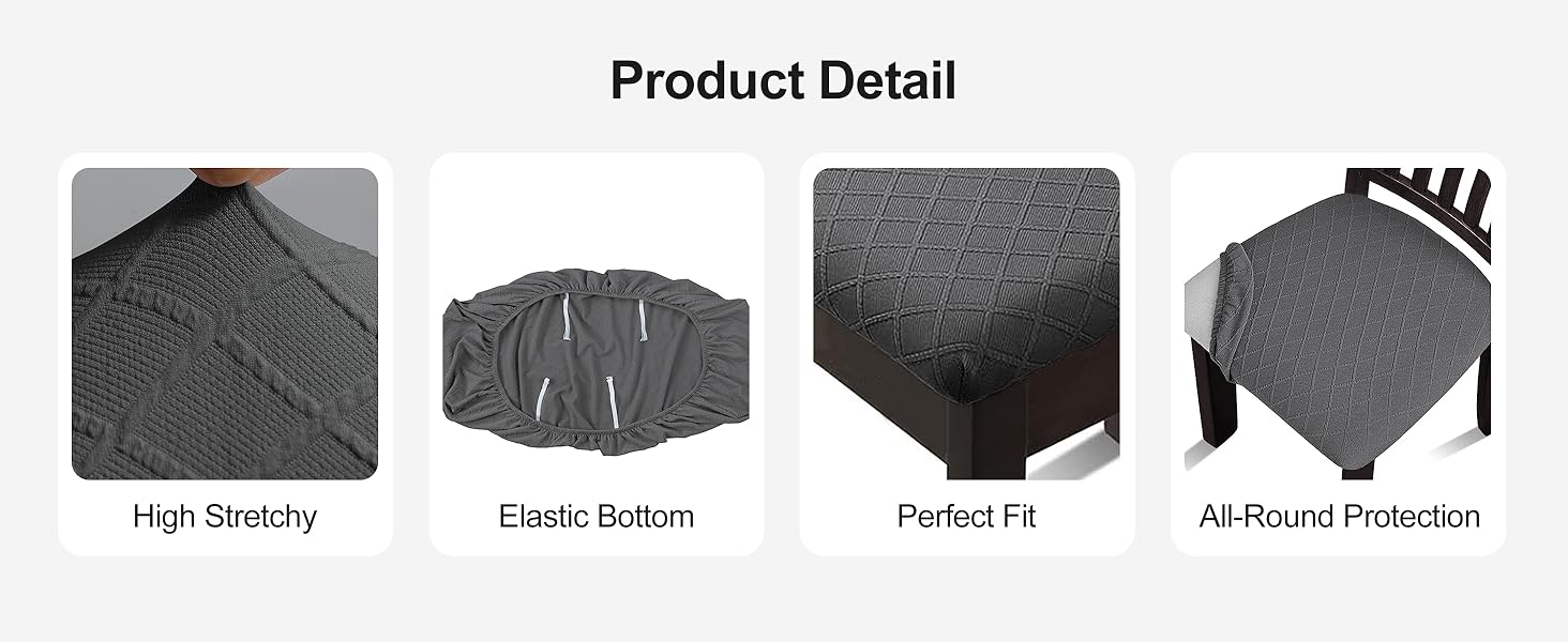 Waterproof Seat Covers for Dining Room Chairs Set of 4 with Stretch Bench Slipcover Chair Covers Removable Washable Chair Seat Cushion Protector(Dark Gray, 5 PCS)
