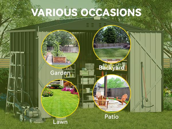 COMHOMA 8x6FT Shed Outdoor Storage Shed Metal,Lockable Doors Tool Sheds with Sloping Roof,Steel Garden Shed with Air Vent for Backyard,Patio,Lawn