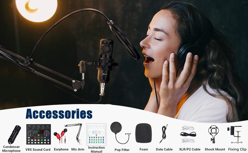 ZealSound Podcast Equipment Bundle, BM800 Podcast Microphone Bundle with V8s Voice Changer, Condenser Microphone Recording Studio Package for Podcasting Live Streaming Singing PC Mobile TikTok YouTube