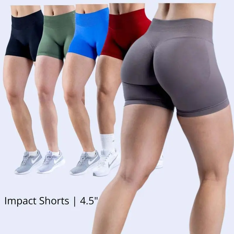 Df Impact 4.5" Midnight Black Women's Gym Shorts - Athletic Stretch, Core Strength, Performance Stretch, Ribbed Sweat-Wicking, Sweat Absorption for Fitness [DK], Athletic Stretch Women's Sports Shorts, Core Strength Women's Sports Shorts
