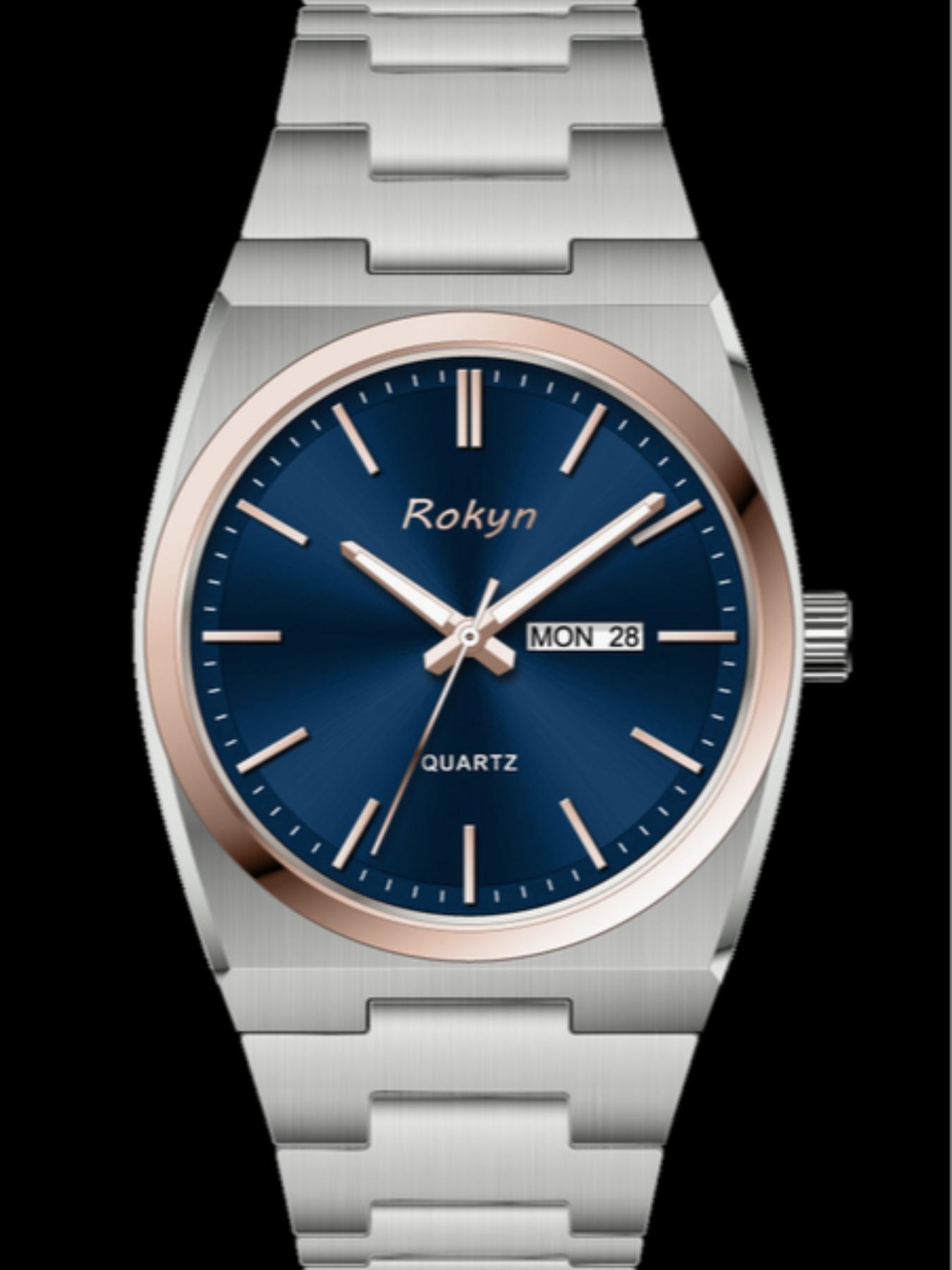 ROKYN Ultra-Thin Luxury Men's Watch, Elegant Fashion Waterproof Dual Calendar Night Glow Quartz Watch, Business Casual Analog Round Face