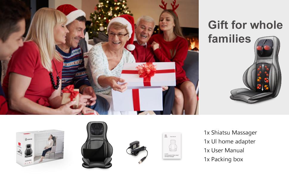 COMFIER Neck and Back Massager with Air Compress and Shiatsu , Adjustable 2D to 3D Kneading Technology for Full Body Relaxation, Back Massager with Heat , Gift for Mom Dad