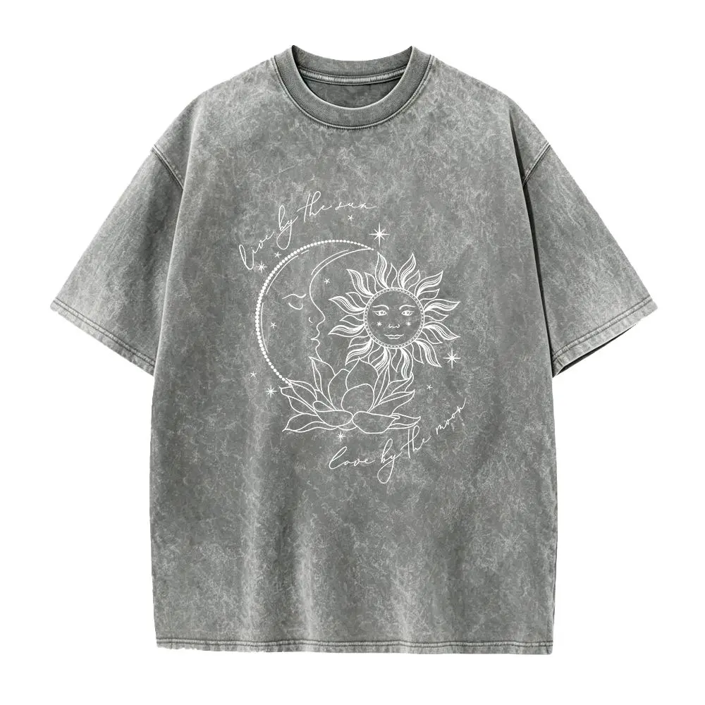 100% Cotton Washed Bohemian T-Shirt – Spiritual 'We Live By The Sun, Love By The Moon' Design