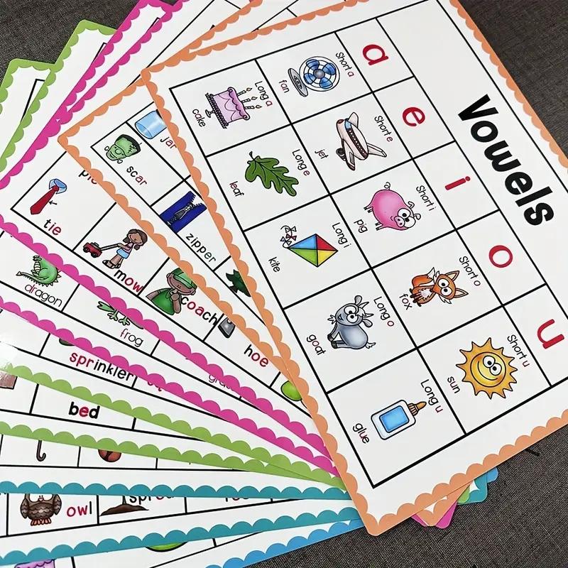 10 Pcs Natural Reading Phonics Learning Posters, Early Education Word Cards, Classroom Wall Art, Educational Materials for Kids, Classroom Supplies Charts