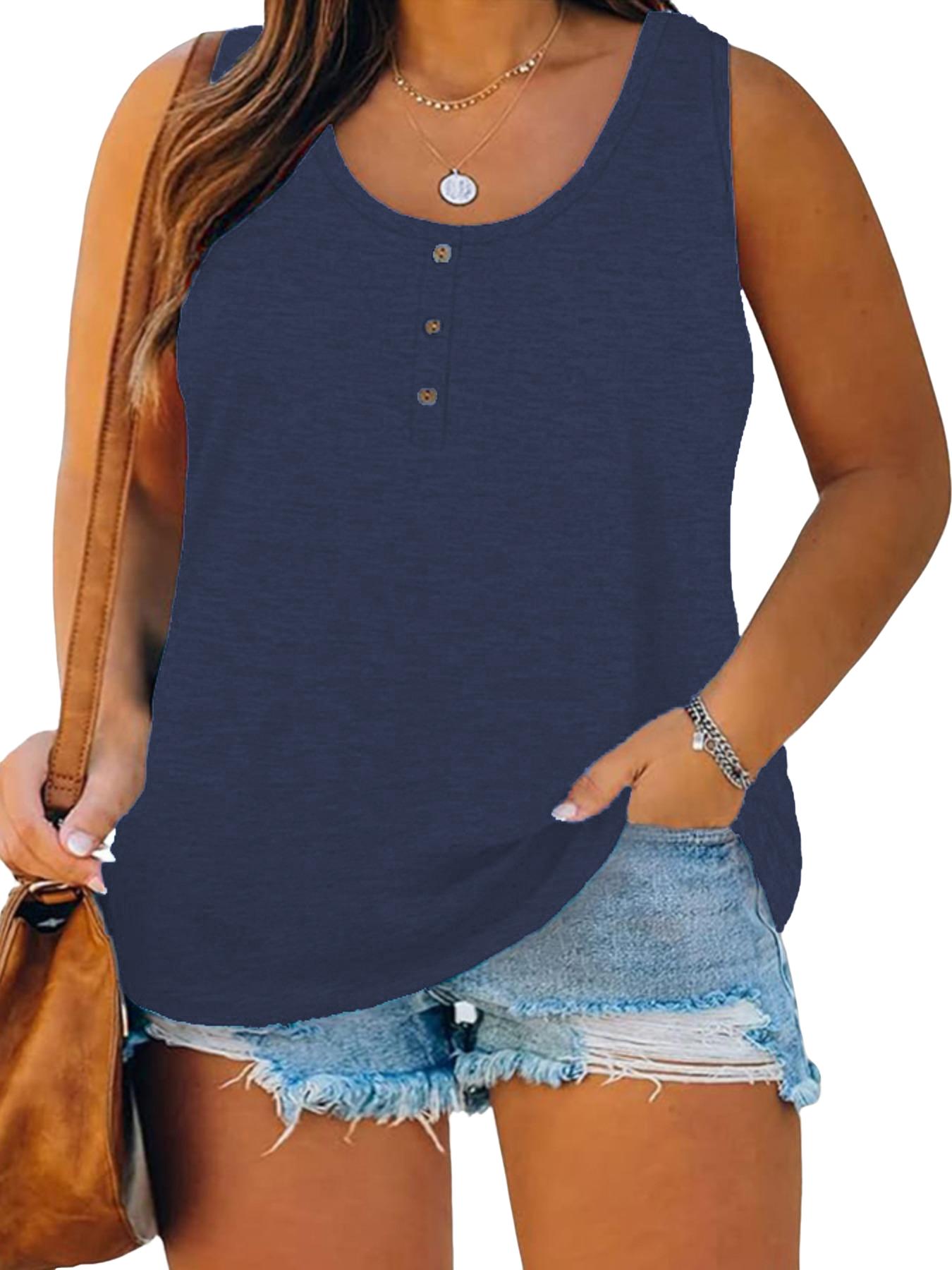 Summer New Trend Large Size Women's Tank Button Casual Vest, Fitted Plain Design, Perfect for Daily Wear, Comfortable and Stylish Summer New Trend Large Size Women's Tank Button Casual Vest, Fitted Plain Design, Perfect for Daily Wear, Comfortable and Stylish