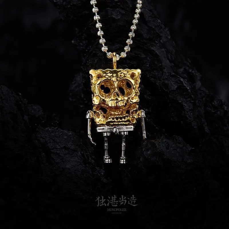 SpongeBob SquarePants Skull Necklace Pendant Trendy Toys Cosplay Personalised Cartoon Accessories Niche Light Luxury Couple Gift