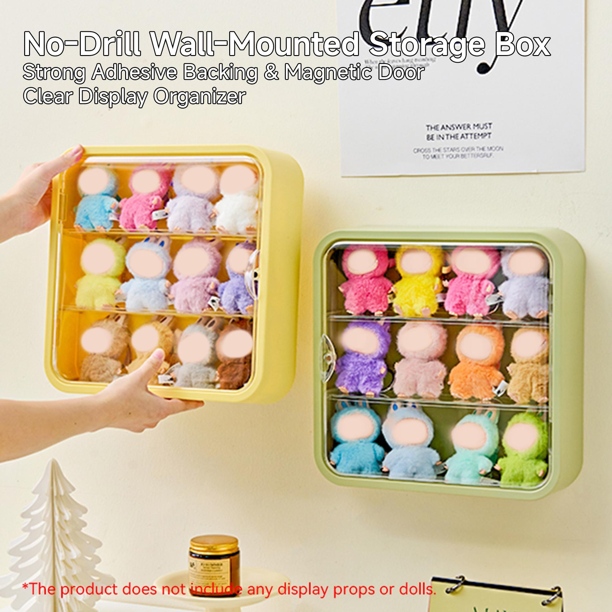 Plush Keychain Display & Storage Box with Magnetic Door, 3-Layer Compartments, No-Drilling Wall Mount, Ideal for Popmart Plush Keychains, Labubu, Skullpanda, DIMOO, HIRONO, MOLLY Collectors, Organizing, Room Accessories