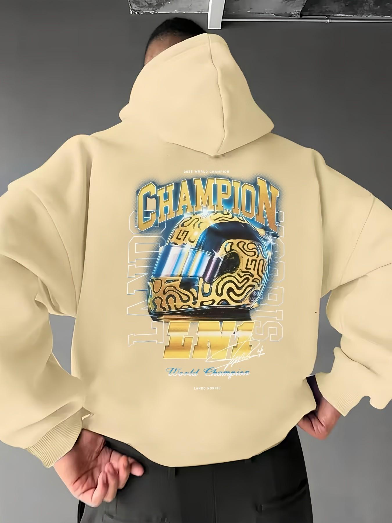 Mclaren F1 Team Lando Norris World Champion Unisex Hoodie, Casual Loose-Fitting F1 Racing T-Shirt, Random Print, Fall & Winter