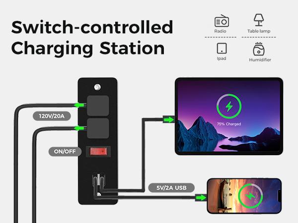 RoyalCraft Large Nightstand with Charging Station, White End Table with Drawer, Tall Bedside Table with Large Storage Room and Shelf, Wooden Table for Bedroom, Living Room