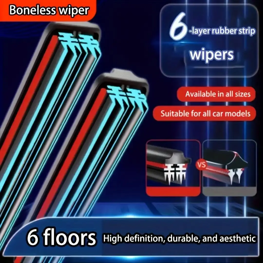 6-Layer HD Rubber Car Windshield Wiper Blades - Ultra-Quiet, Durable, Compatible with J/U Hooks, Available in 14in-28in Sizes