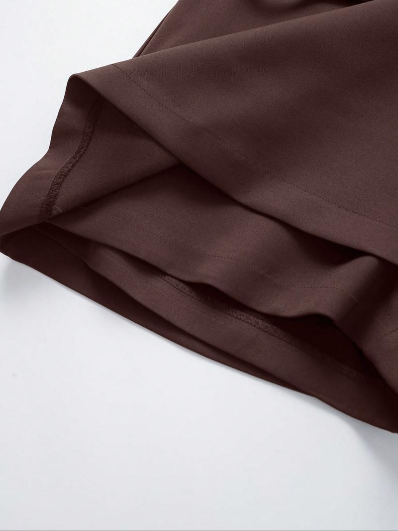 Women's Solid Color Zipper Belted Skirt Pants, Safety Lined Slim Fit Half Skirt, Perfect for Holidays, Home, Daily Wear, Dates, Travel