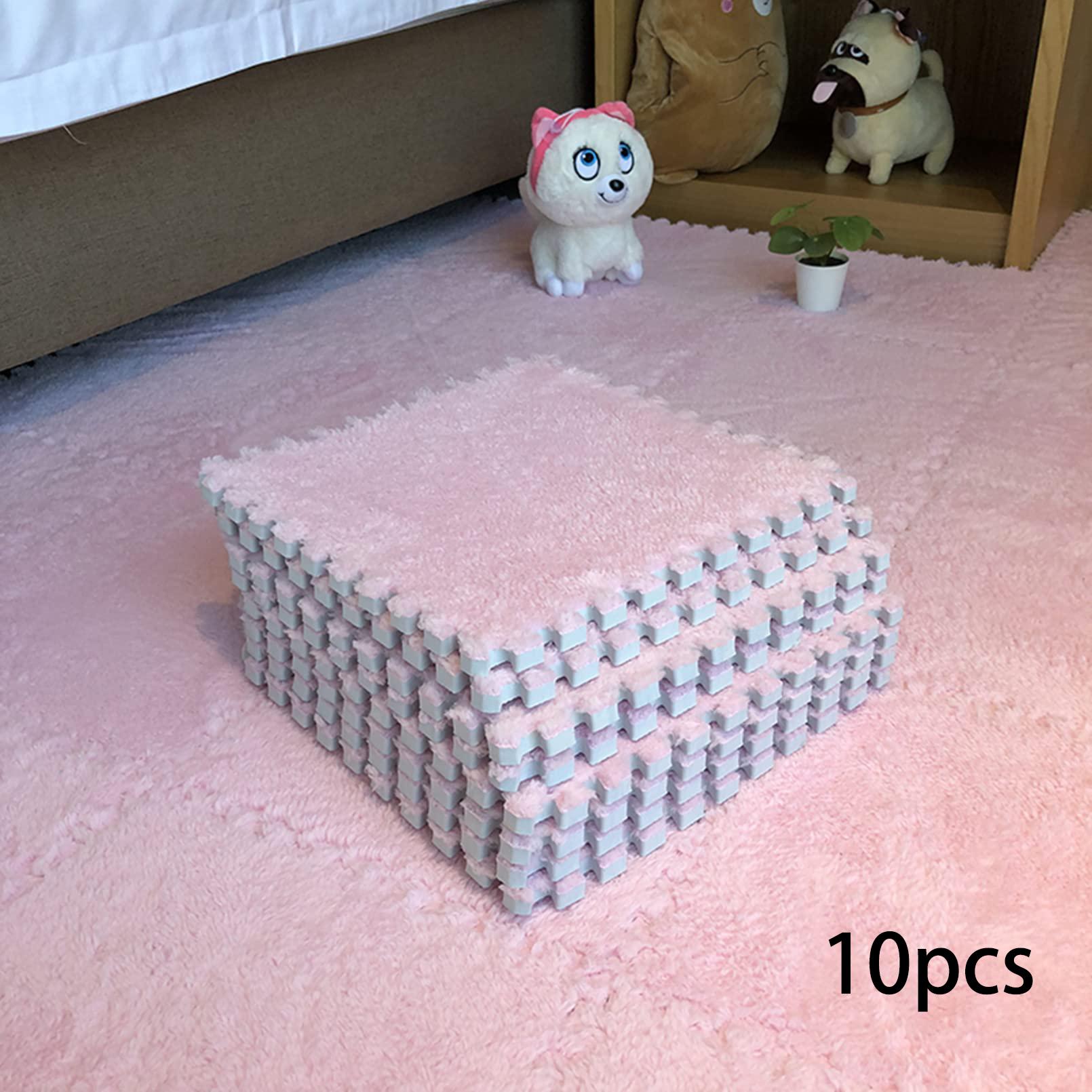 10pcs Solid Color Interlocking Mats, Washable Reusable Exercise Play Mats, Furry Soft Comfort Area Rugs for Living Room, Bedroom, Indoor and Outdoor Use