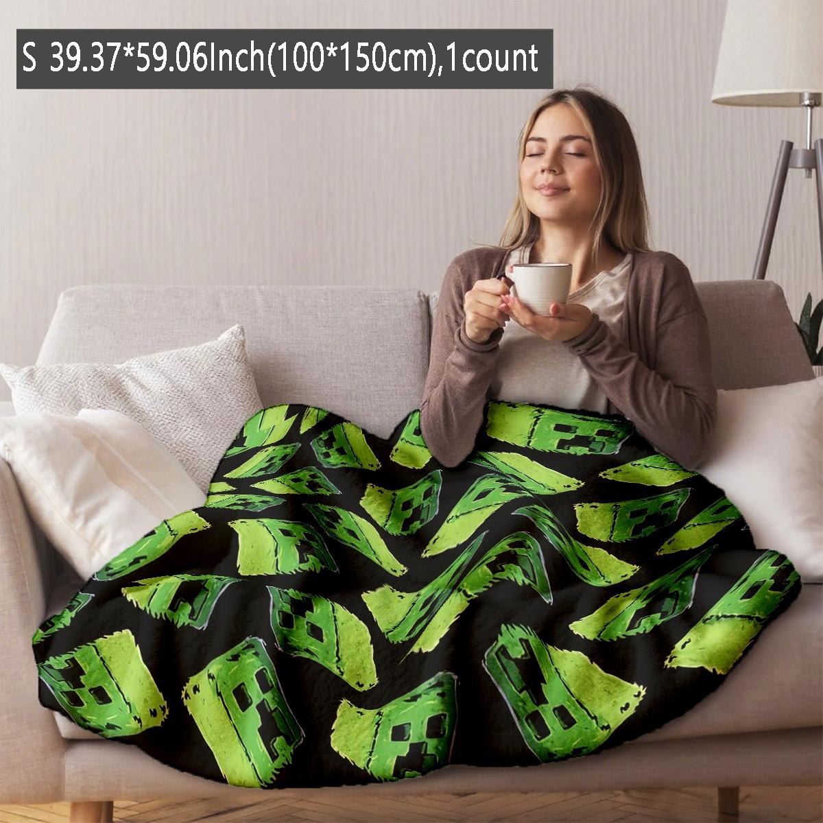 Minecraft Creepers Graffiti Print Flannel Blanket, Soft Lightweight Warm, Bedroom Holiday Decor, Bed Sofa Office Camping Travel Gift