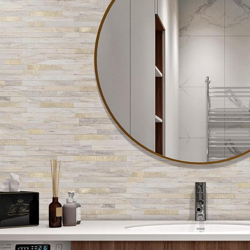 STICKGOO 20 Sheets Peel and Stick Backsplash Tile, Tile Stickers, Stick on Backsplash for Kitchen and Bathroom, Volakas White Look PVC Mixed Metal Silver Self Adhesive Wall Tiles STICKGOO 20 Sheets Peel and Stick Backsplash Tile, Tile Stickers, Stick on Backsplash for Kitchen and Bathroom, Volakas White Look PVC Mixed Metal Silver Self Adhesive Wall Tiles