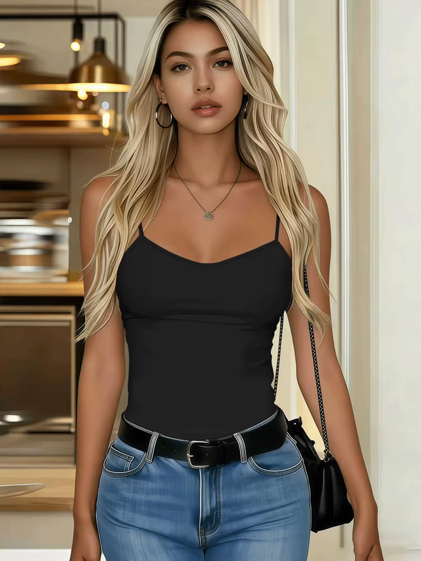 Women’s camisole – sleeveless top, no built-in bra – comfortable camisole – women’s essential slim-fit camisole – basic solid-color yoga fitness camisole