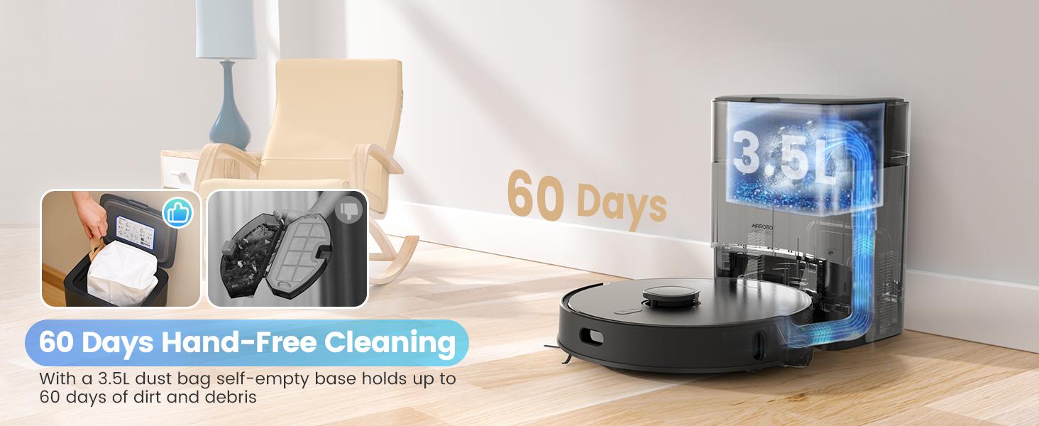 AIRROBO Robot Vacuum and Mop Combo, Self-Emptying, 60-Day Capacity, Home Mapping, Schedule, Wi-Fi/App/Alexa/Remote, 180mins Runtime, L40+ Robotic Vacuum Cleaner for Pet, Hard Floors, Carpet