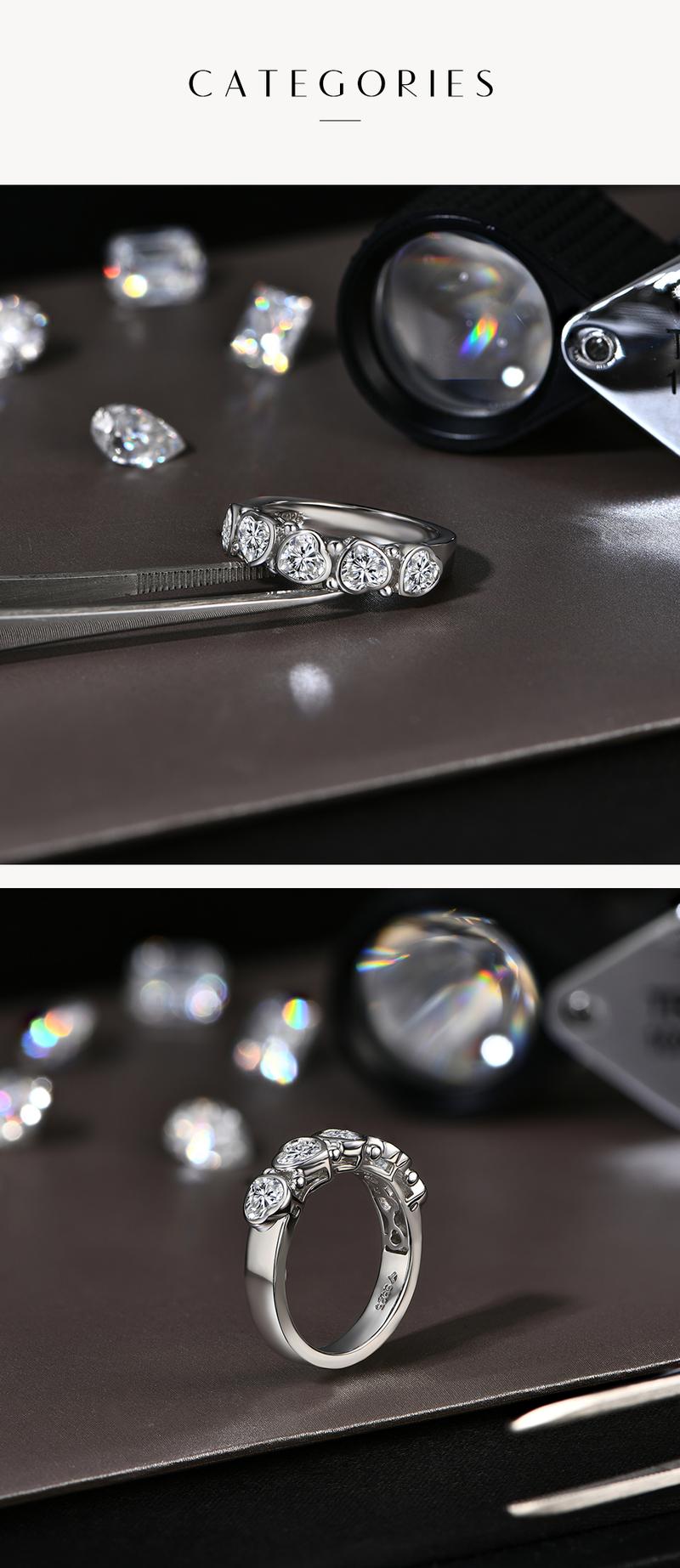 New Synthetic Moissanite Rings for Women D VVS1 4*4mm Heart Shape Ring Wedding Band Luxury Fine Jewelry R115