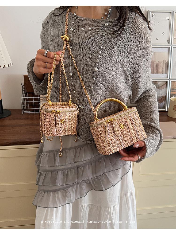 Korean Style Tweed Box Crossbody Bag | Elegant Light Luxury Shoulder Purse | Versatile Chic Handbag for Women