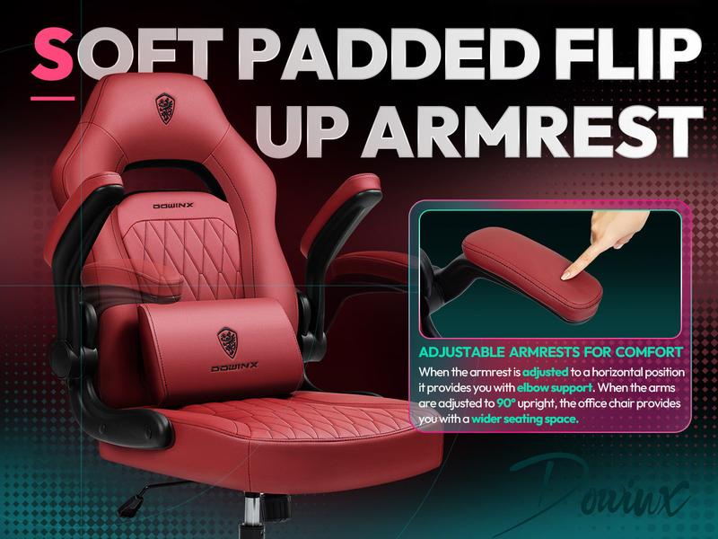 Dowinx Gaming Chair -  Ergonomic gaming chair with breathable PU leather and pocket spring cushion – featuring lumbar support and 360° swivel adjustability, delivering ultimate comfort for intense gaming sessions, available in multiple colors