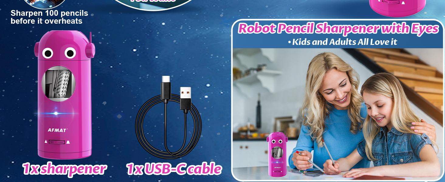 AFMAT Robot Electric Pencil Sharpener for Colored Pencils, Fully Automatic, Rechargeable, No-Touch Design, 7-11.5mm, Ideal for Home & Classroom