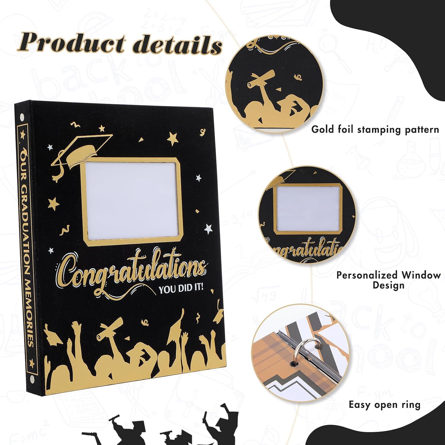 Graduation Scrapbook Kit A4 Photo Album 60 Pages Removable DIY Memory Scrap Book Grad Picture Album with Stickers Holds 4x6 5x7 8x10 Pictures for Grad Class of 2026 Graduation Gifts(Classic)