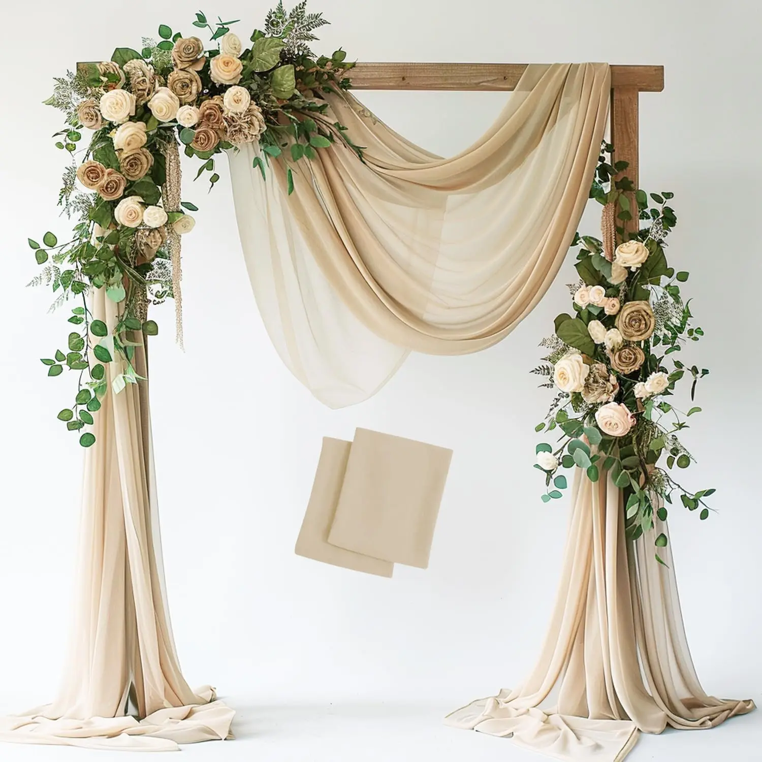 Wedding Arch Draping Backdrop Drapes 2 Panels, Champagne| 28.7"x20FT Sheer Drapes Chiffon, Arch Drapery Backdrop Drapes for Wedding Bridal Shower Birthday Decor