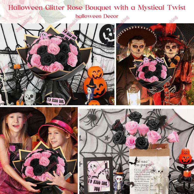 Valentine's Day 24/36 Pcs Glitter Roses Bouquet Set with 3D Butterflies Crowns & Ribbons for Girlfriend Wife Mom Friend Women Gift Perfect for Birthday Engagement Wedding Anniversaries Graduation