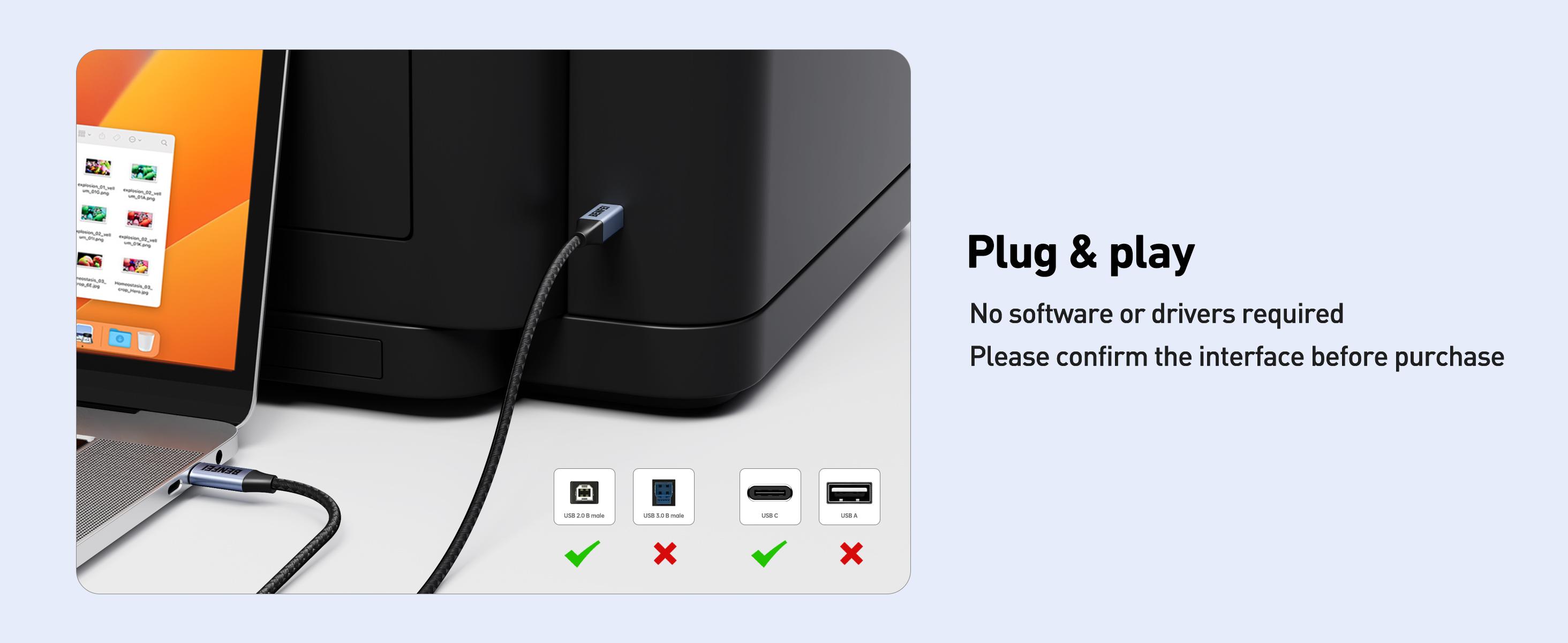 BENFEI USB B to USB C Printer Cable 6.6ft, Nylon Braided, Premium Aluminium Alloy Case Compatible for MacBook Pro, HP, Epson, Canon, Brother, Lexmark, Xerox Printers and Scanner BENFEI USB B to USB C Printer Cable 6.6ft, Nylon Braided, Premium Aluminium Alloy Case Compatible for MacBook Pro, HP, Epson, Canon, Brother, Lexmark, Xerox Printers and Scanner