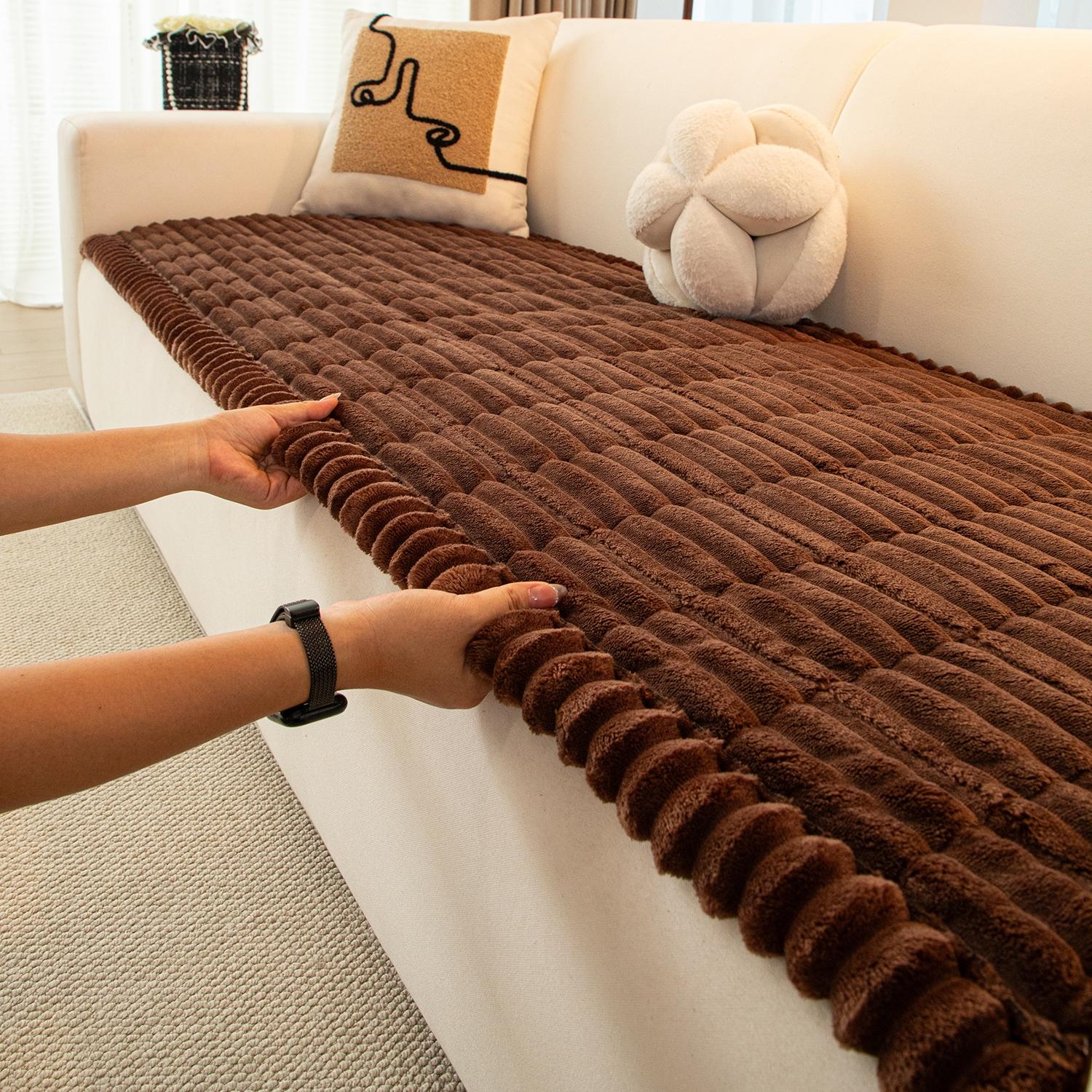 1pc Flannel Sofa Cushion, Soft Skin-Friendly Fabric, Wave Edge Design, Pet-Friendly Non-Slip, Machine & Hand Washable, Fits Single to Five-Seater Sofas