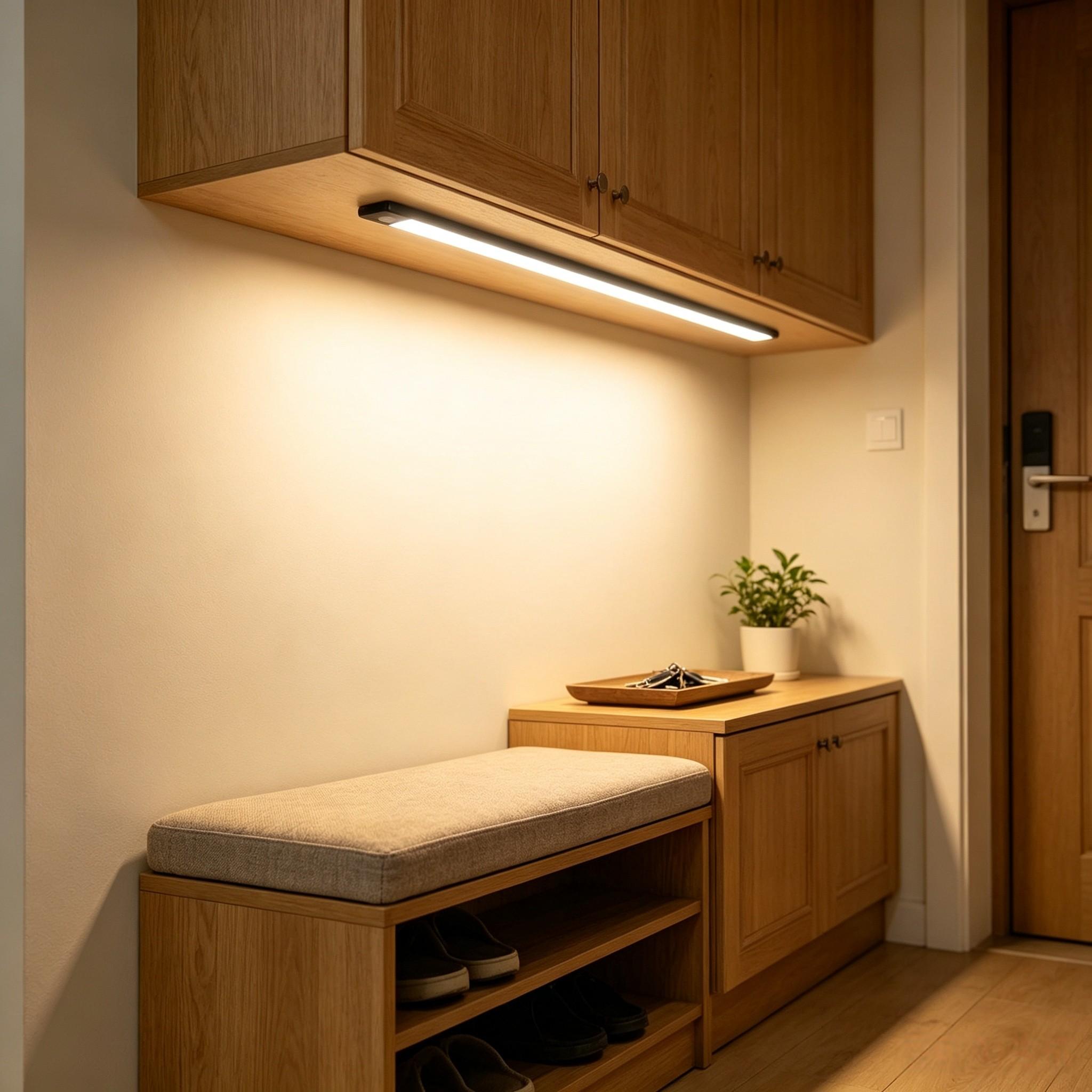 Three-Color Smart Sensor Cabinet Light, Wireless Under-Cabinet Lamp, 3 Bright Modes, Ideal for Kitchen, Hallway, Stairs, Entryway