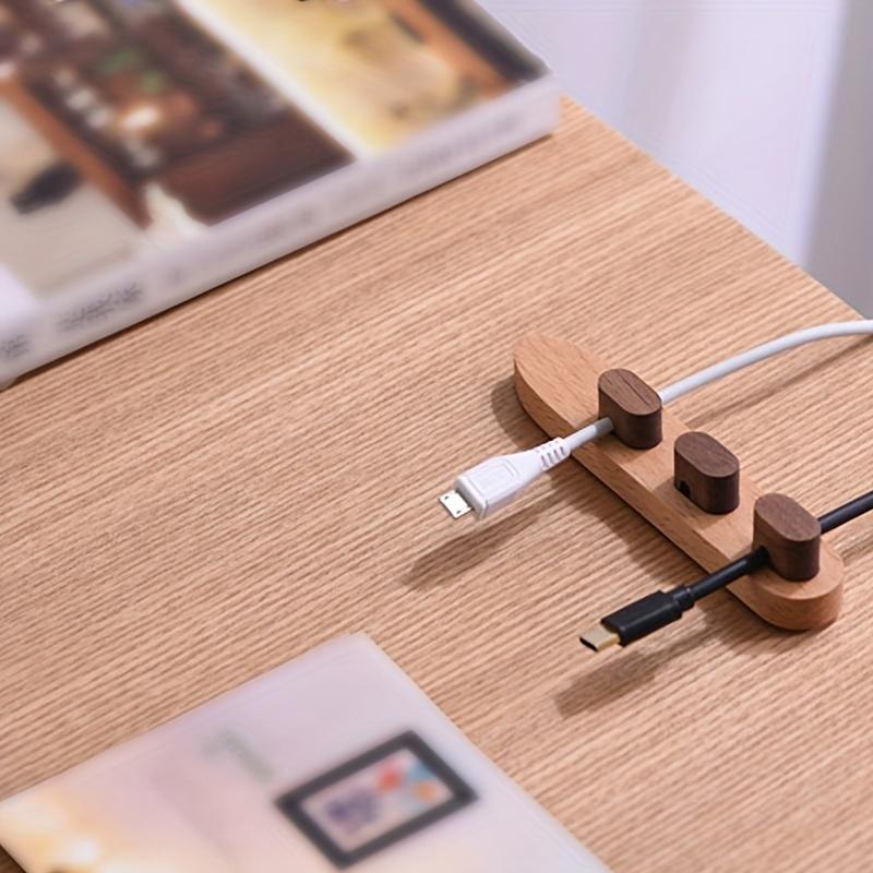Cable Organizer Wire Winder Management Wooden Desktop Cable Holder Data Cable Tidy Charger Cord Organizer Clip Cable Management Tool No Drilling Hook