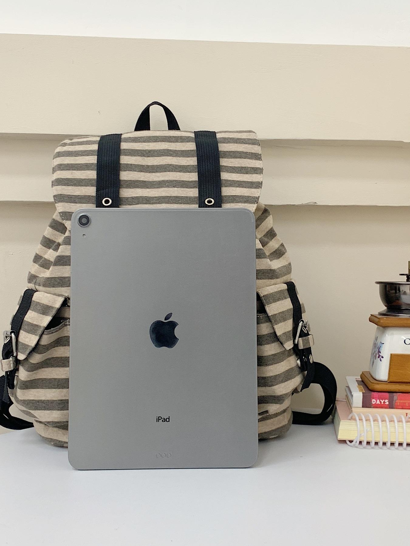 Vintage Striped Canvas Backpack for Teen Girls - Washed Retro School Bag with Multi Compartment Design, Aesthetic Bookbag for Junior High to College Students