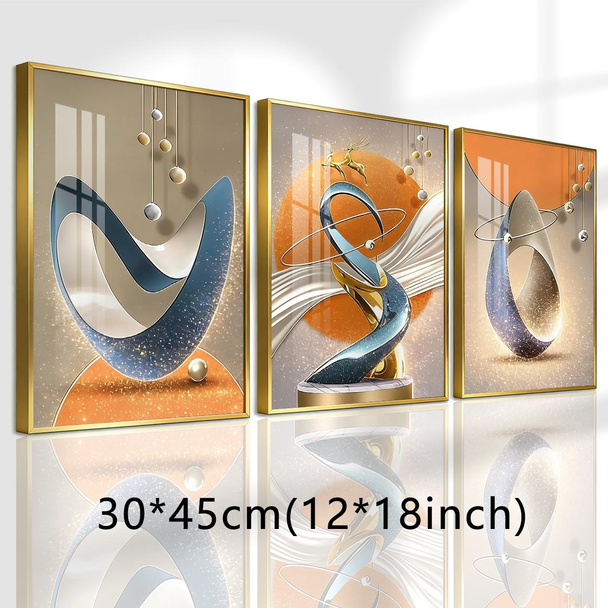 3 Counts Aluminum Alloy Framed Painting, Modern Abstract Geometric Sculpture Art Pictures, Home Decoration For Living Room, Bedroom, Office, Restaurant, Hallway Wall Decor, Odorless Print Artwork, Luxury Perfect Gift For Friends And Family